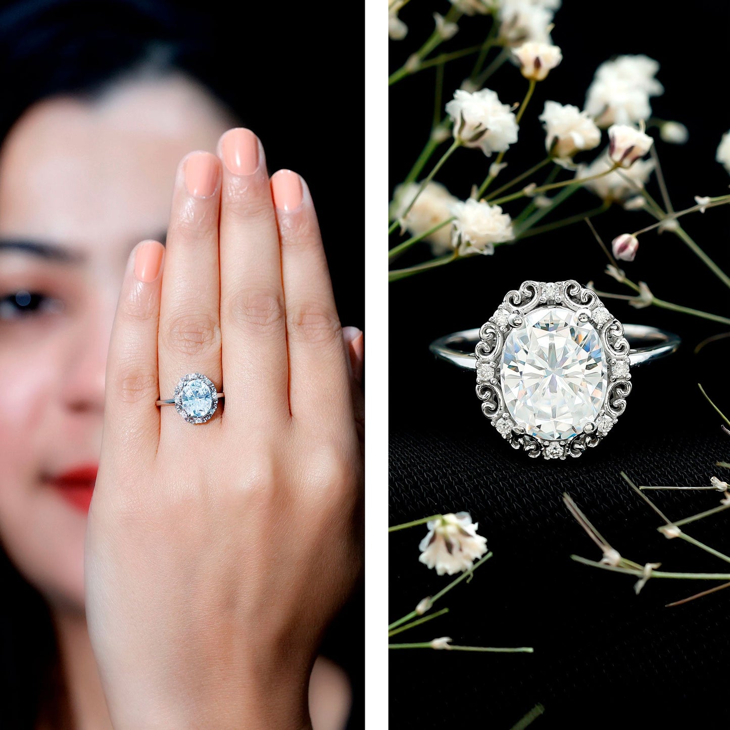 Womens 3.5 Carat Moissanite Vintage Style Engagement Ring