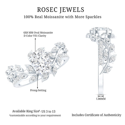 Certified 1.2 Carat Moissanite Vine Engagement Ring in Silver