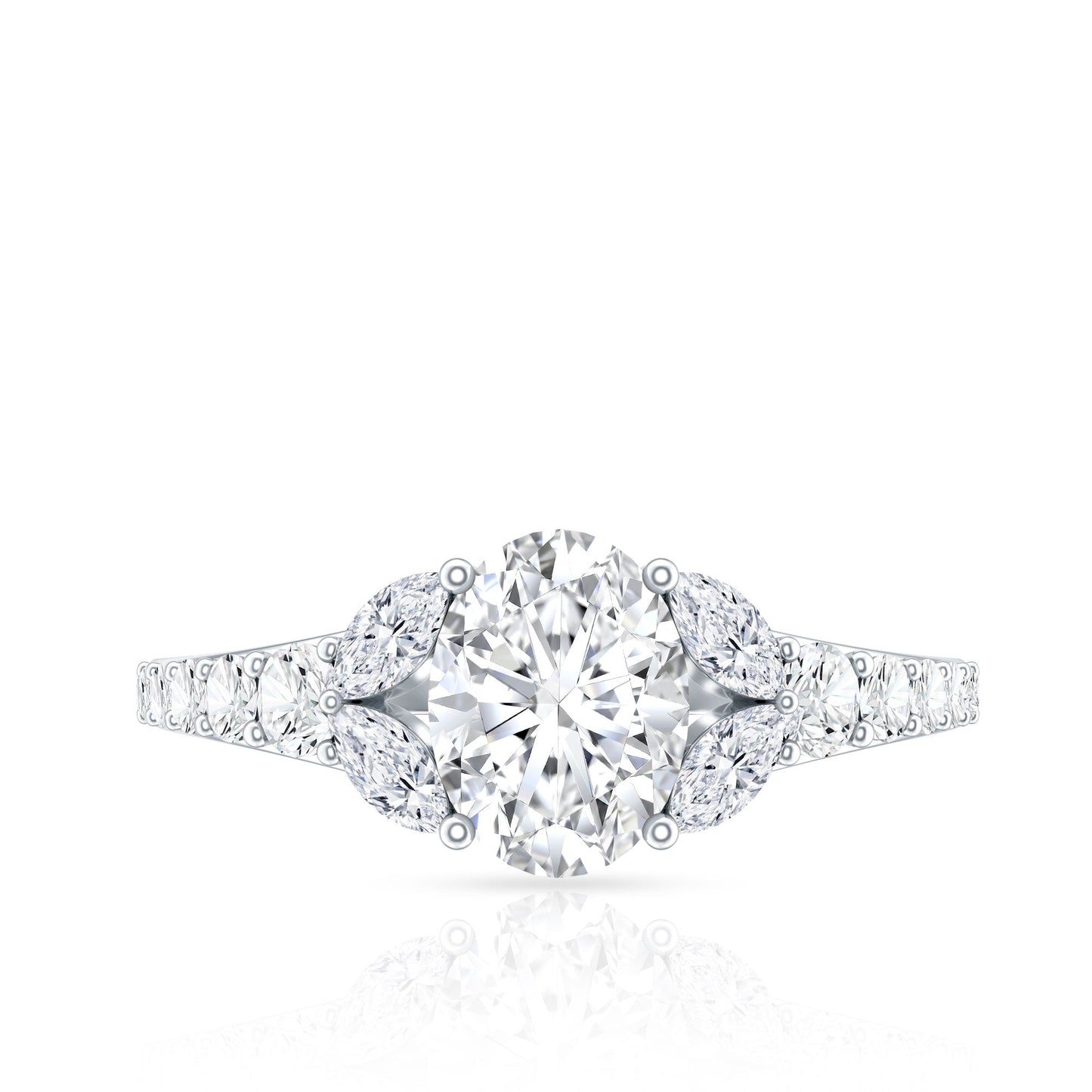 1.2 Carat Oval Moissanite Designer Engagement Ring in 14k Gold Plated Silver