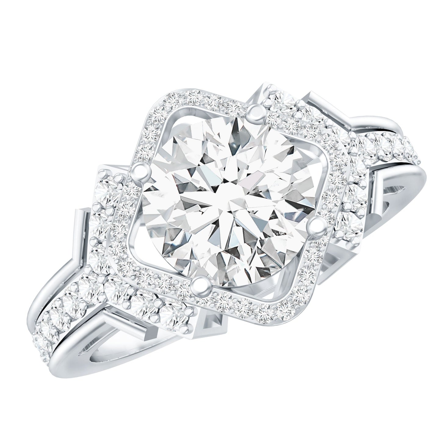 Certified 2 Carat Round Cut Moissanite Antique Engagement Ring