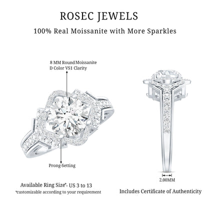 Certified 2 Carat Round Cut Moissanite Antique Engagement Ring