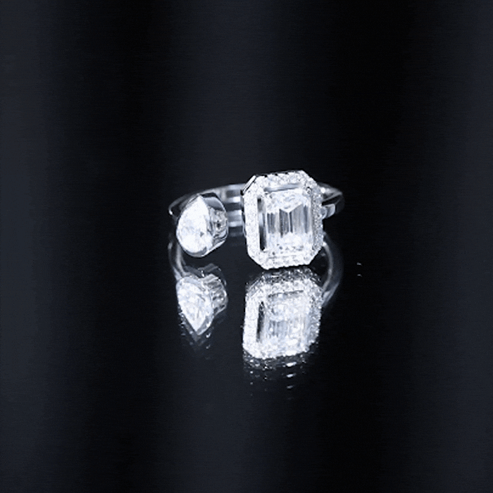Women's Moissanite Two Stone Engagement Ring in Silver
