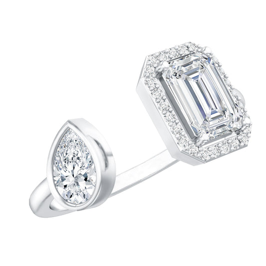 Women's Moissanite Two Stone Engagement Ring in Silver
