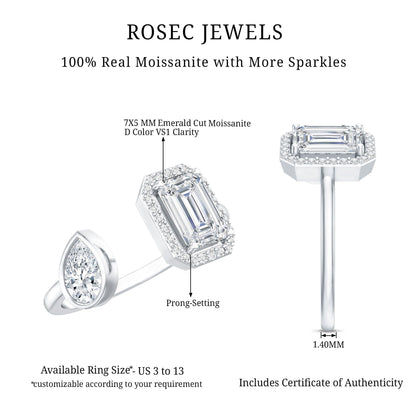 Women's Moissanite Two Stone Engagement Ring in Silver