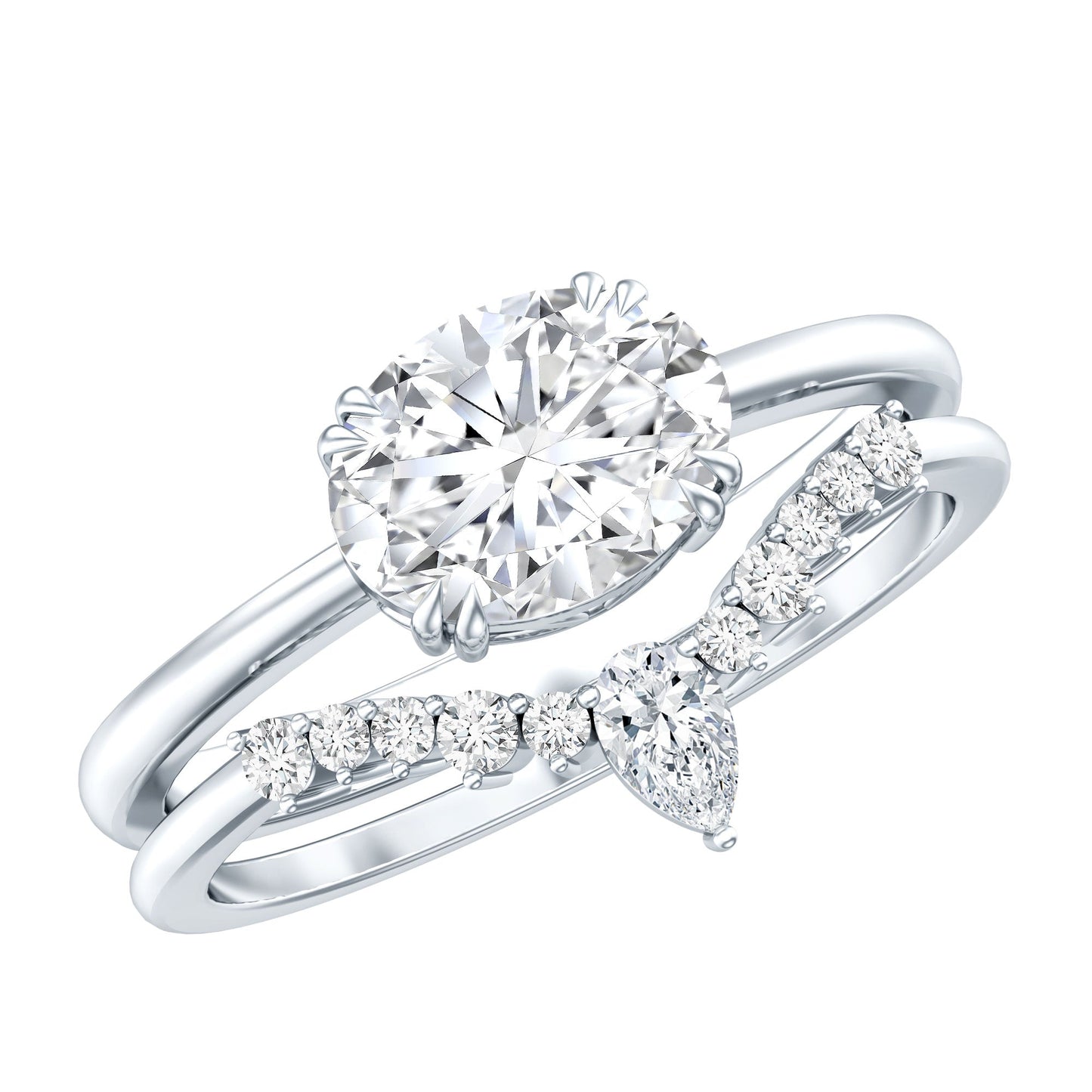 1.2 Carat Oval Shaped Moissanite East West Engagement Ring with Band
