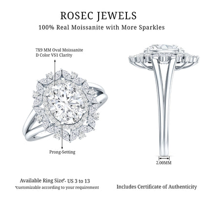 Certified 2 Carat Oval Moissanite Double Halo Engagement Ring