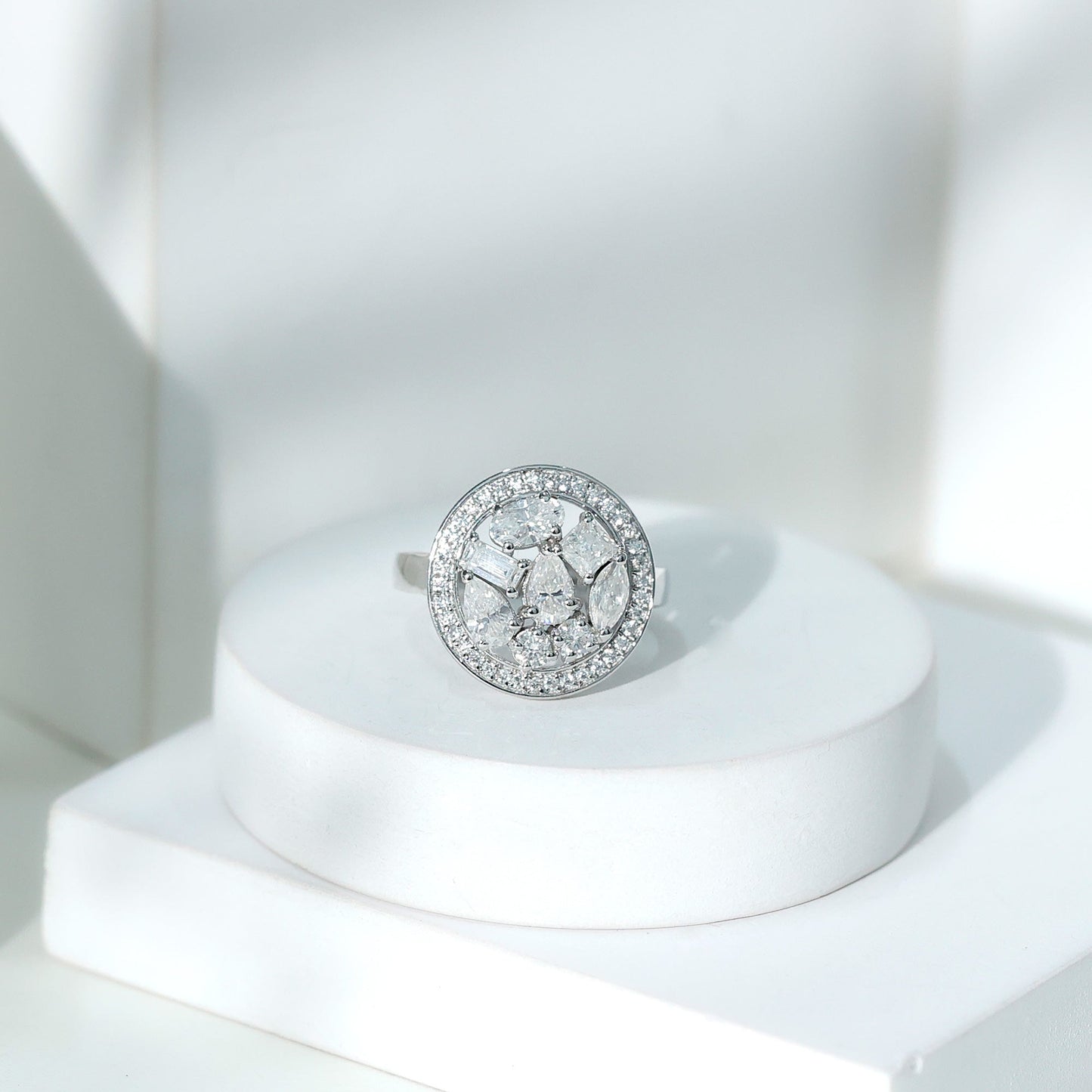Sterling Silver Moissanite Cluster Engagement Ring for Women