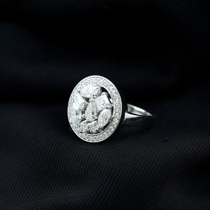 Sterling Silver Moissanite Cluster Engagement Ring for Women