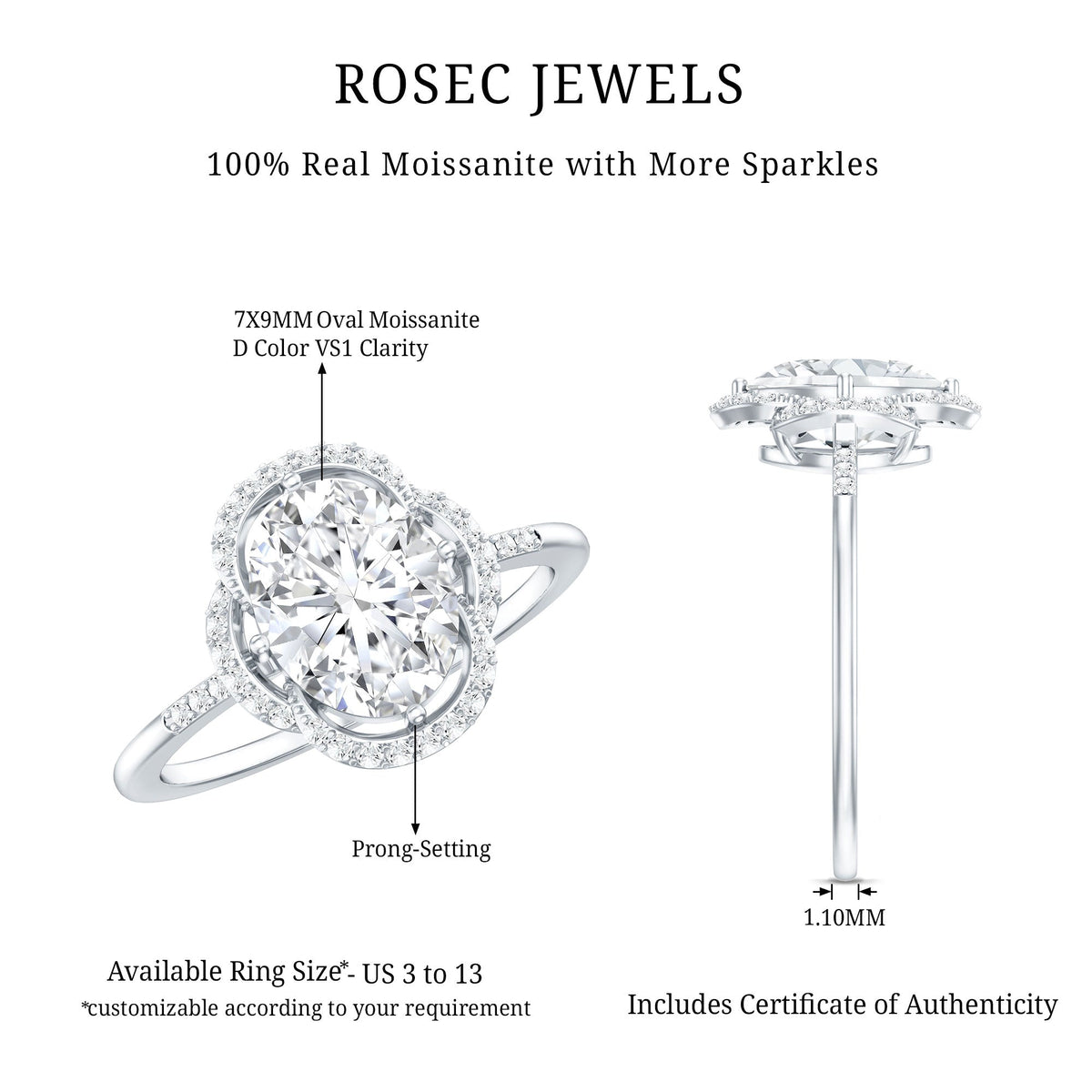 Certified 2 Carat Moissanite Vintage Inspired Engagement Ring in Silver