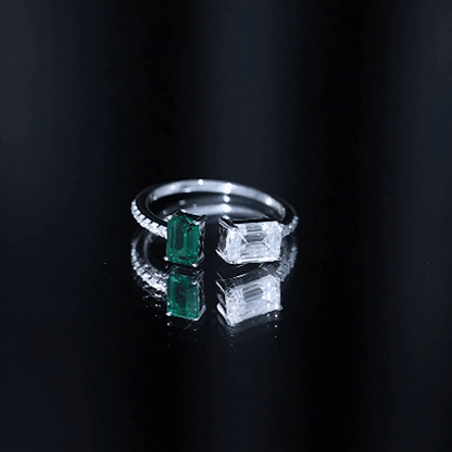 Certified Moissanite and Lab Grown Emerald Toi Et Moi Engagement Ring