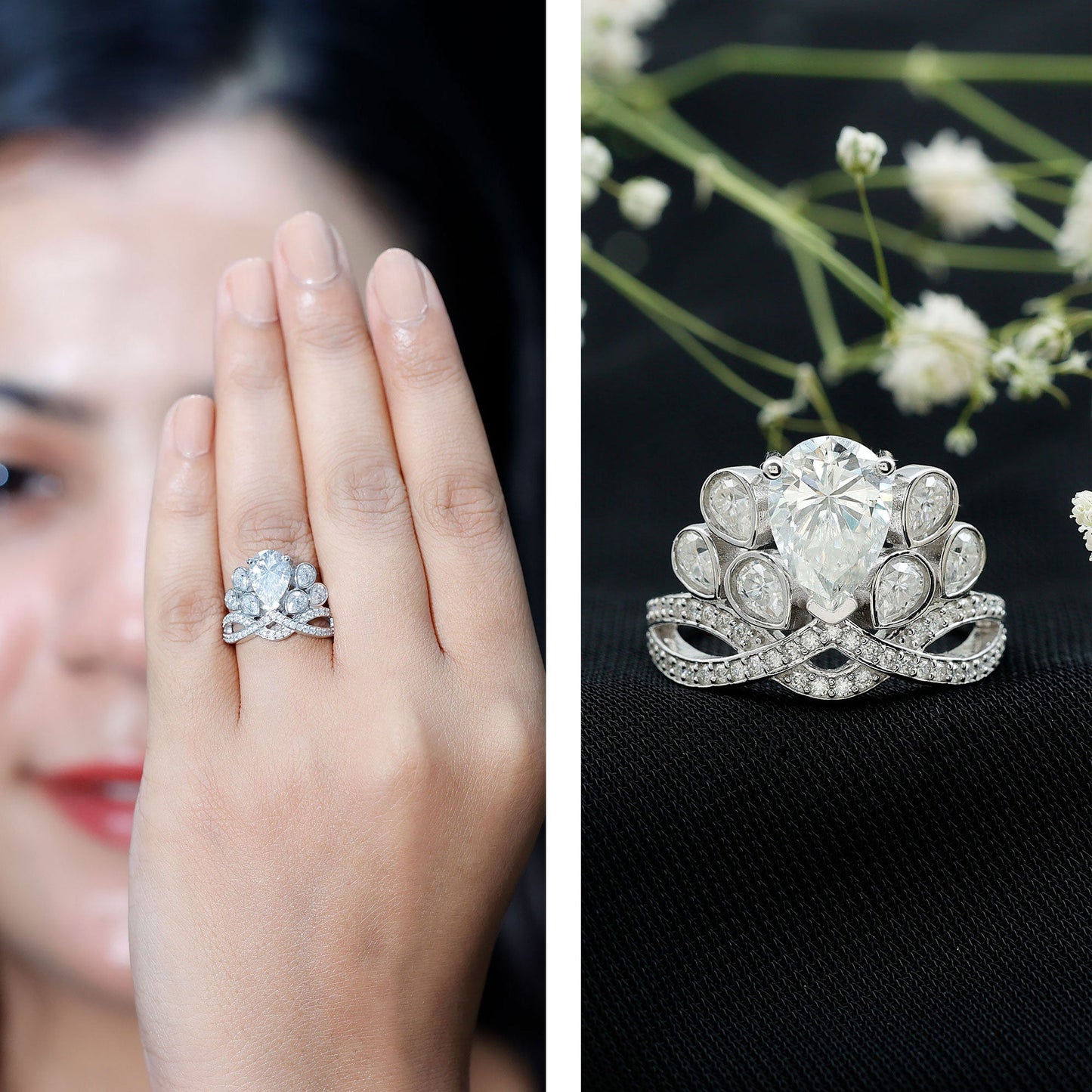 Vintage Inspired Moissanite Huge Engagement Ring