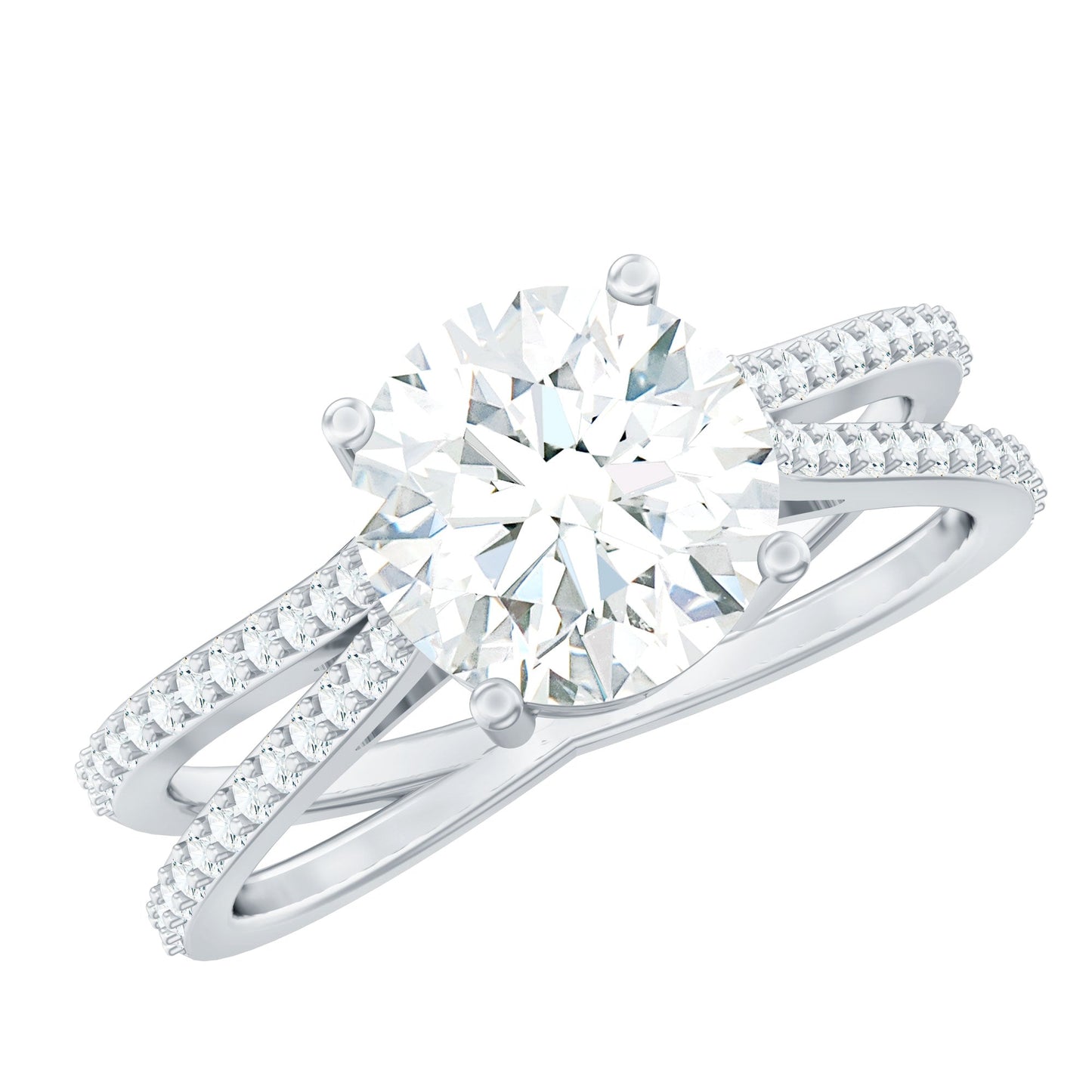 Solitaire Moissanite 2 Carat Engagement Ring with Split Shank