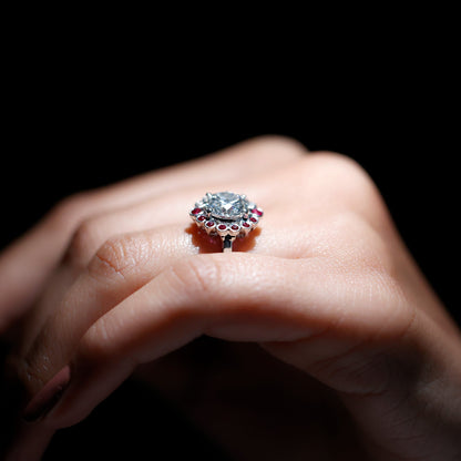 Certified 2 Carat Moissanite Designer Engagement Ring with Lab Grown Ruby