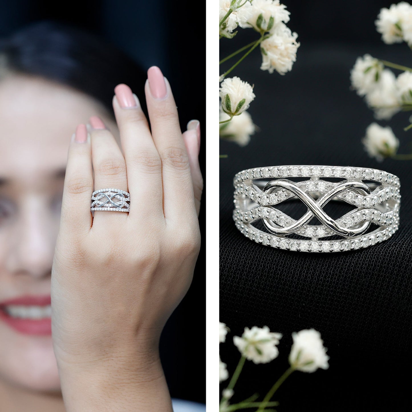 Designer Moissanite Infinity Anniversary Band in Silver