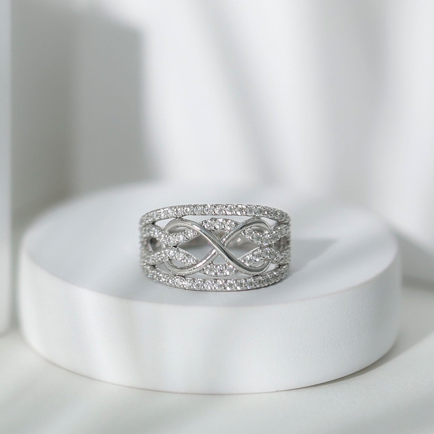Designer Moissanite Infinity Anniversary Band in Silver