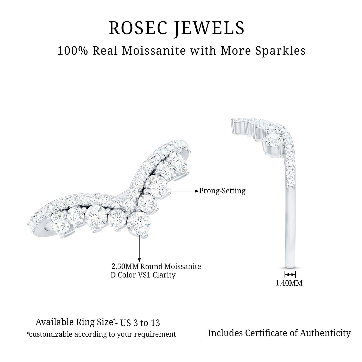 Moissanite Engagement Enhancer Contour Wedding Band Stack