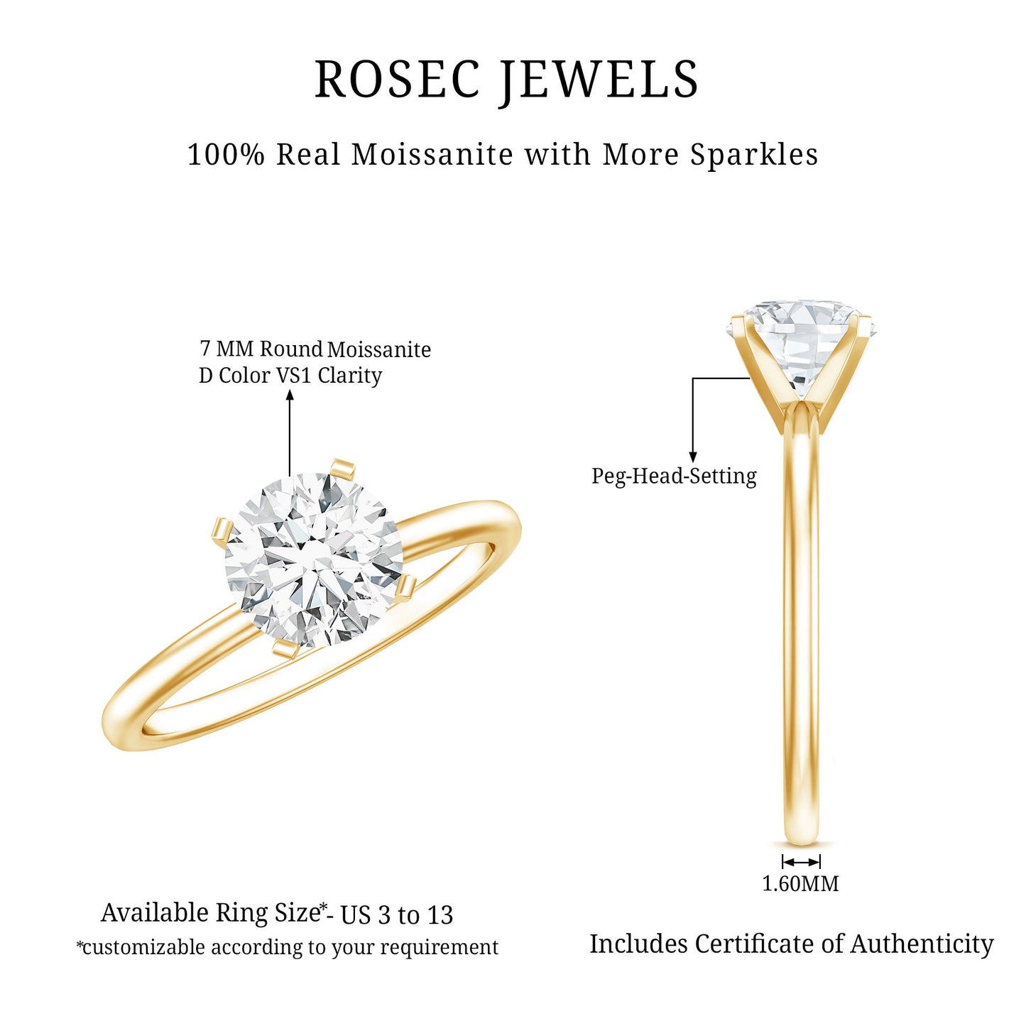 Peg Headset Solitaire Moissanite Ring for Women