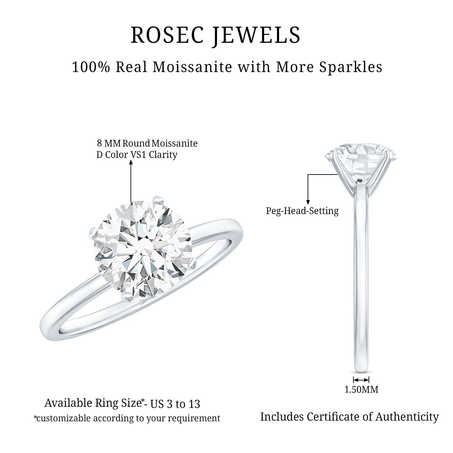 Brilliant Cut Moissanite 2 Carat Engagement Ring
