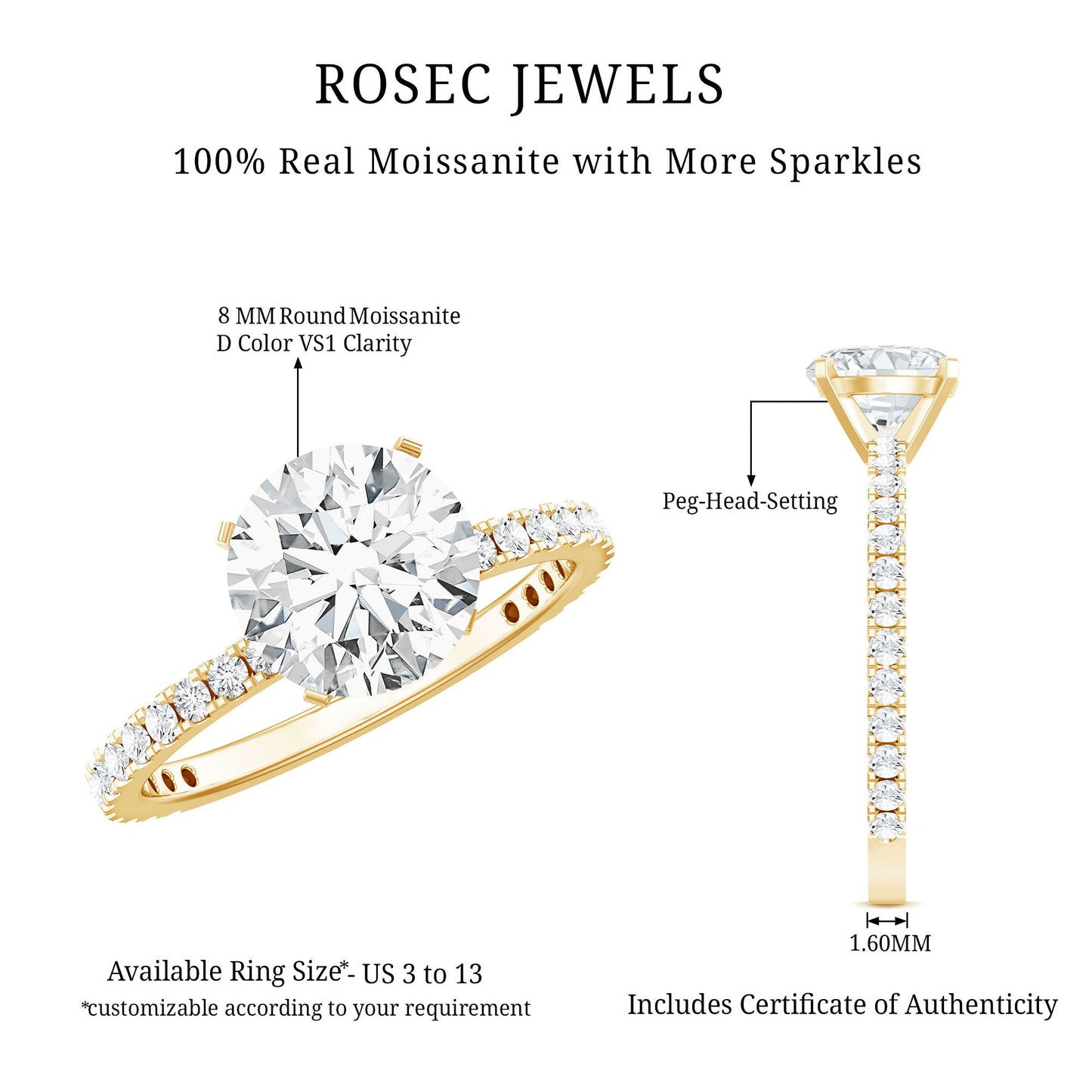 Peg Head Set Moissanite Solitaire Engagement Ring