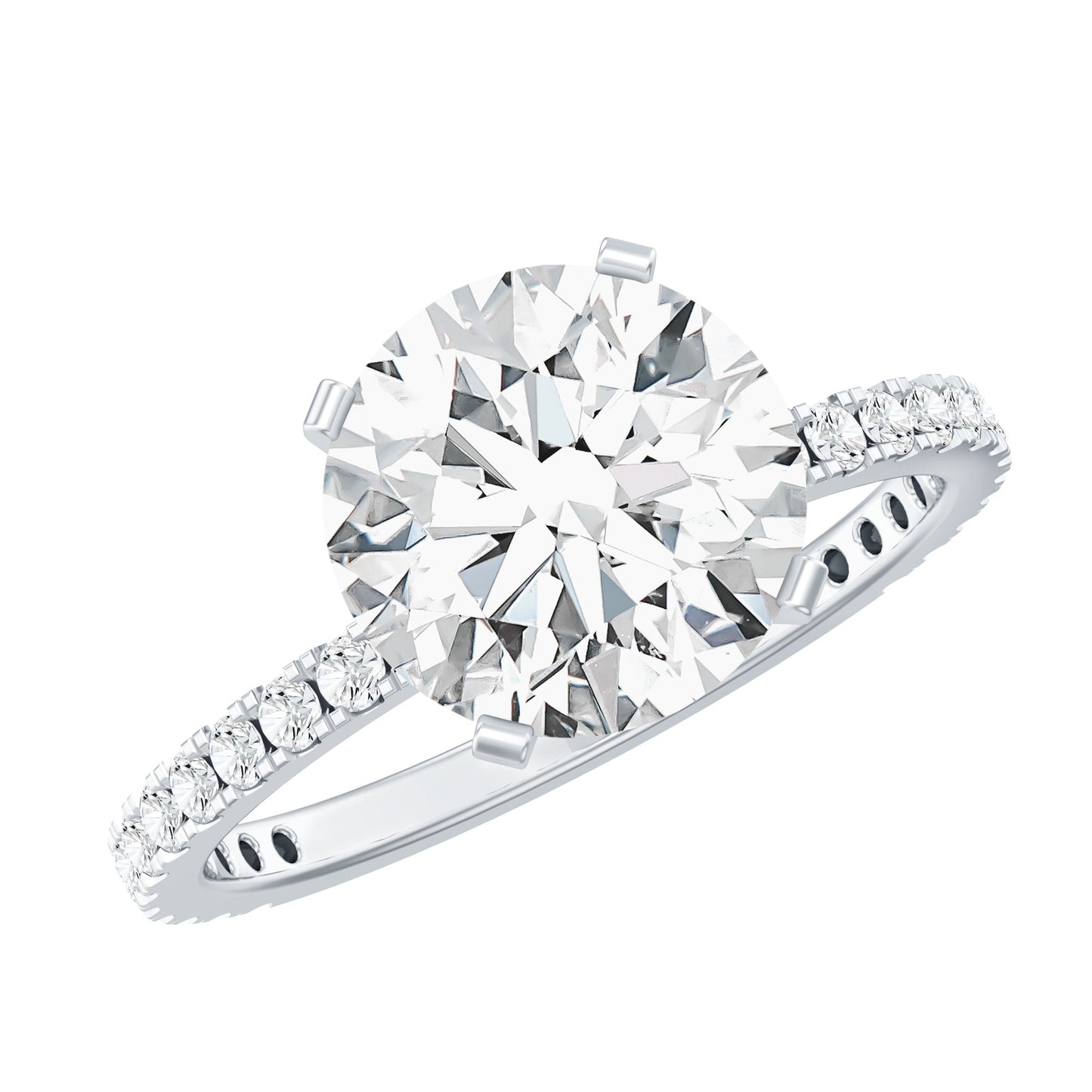 Certified Round Moissanite 3 CT Engagement Ring with Side Stones