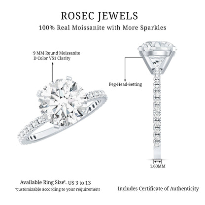 Certified Round Moissanite 3 CT Engagement Ring with Side Stones