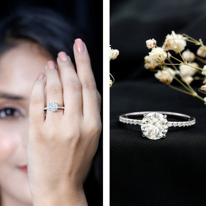 Certified Round Moissanite 3 CT Engagement Ring with Side Stones