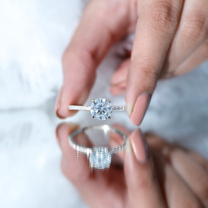 Certified Round Moissanite 3 CT Engagement Ring with Side Stones