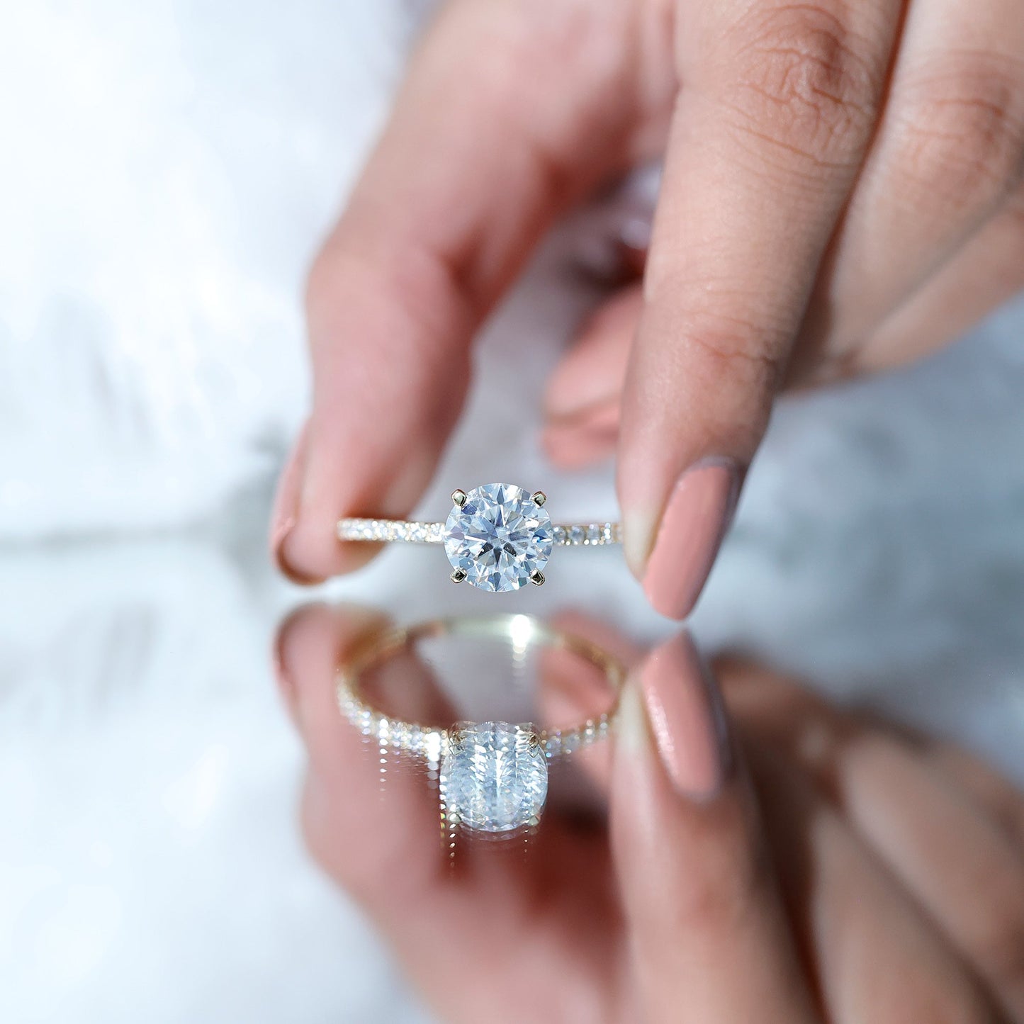 3 Carat Brilliant Cut Moissanite Classic Engagement Ring In Gold Plated Silver