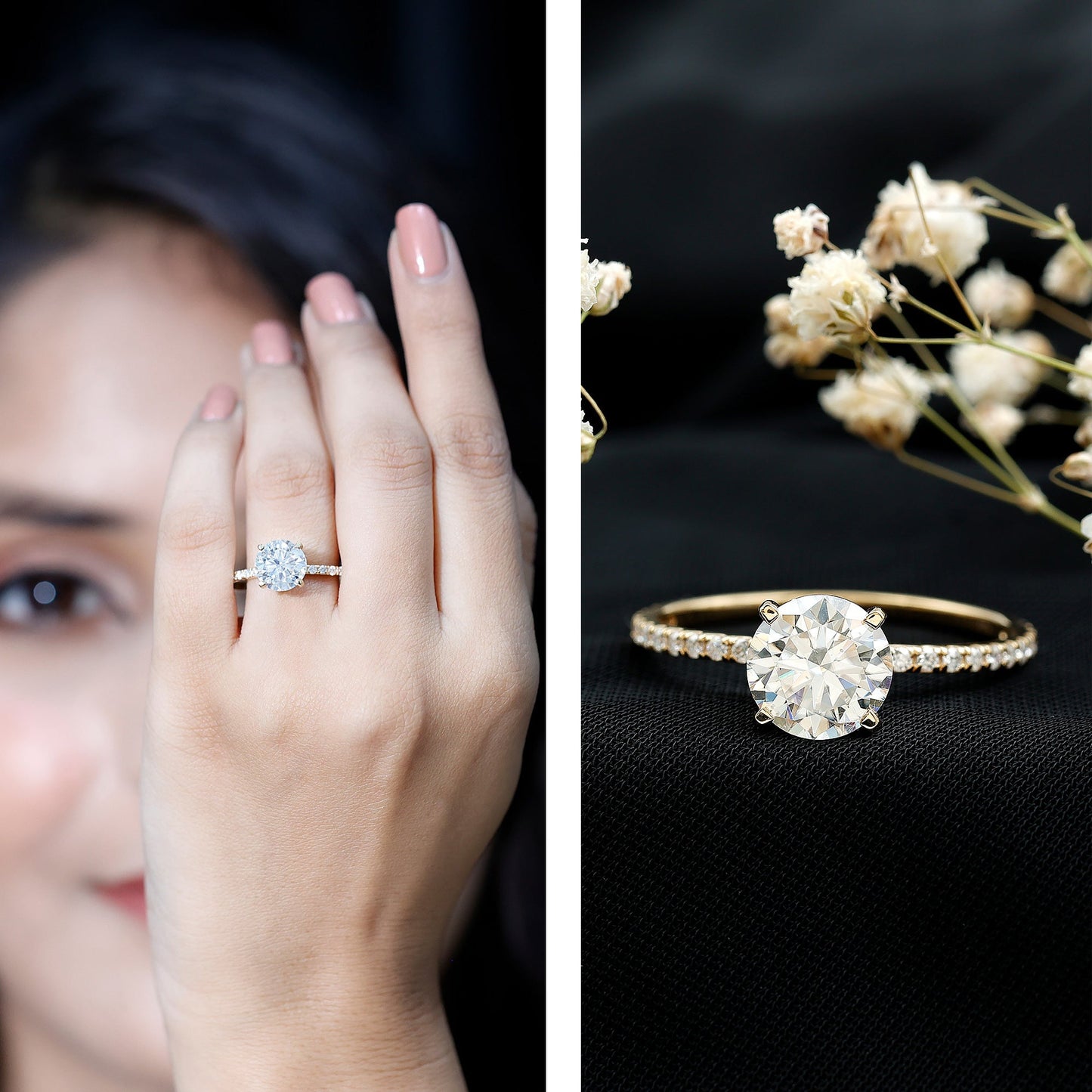 3 Carat Brilliant Cut Moissanite Classic Engagement Ring In Gold Plated Silver
