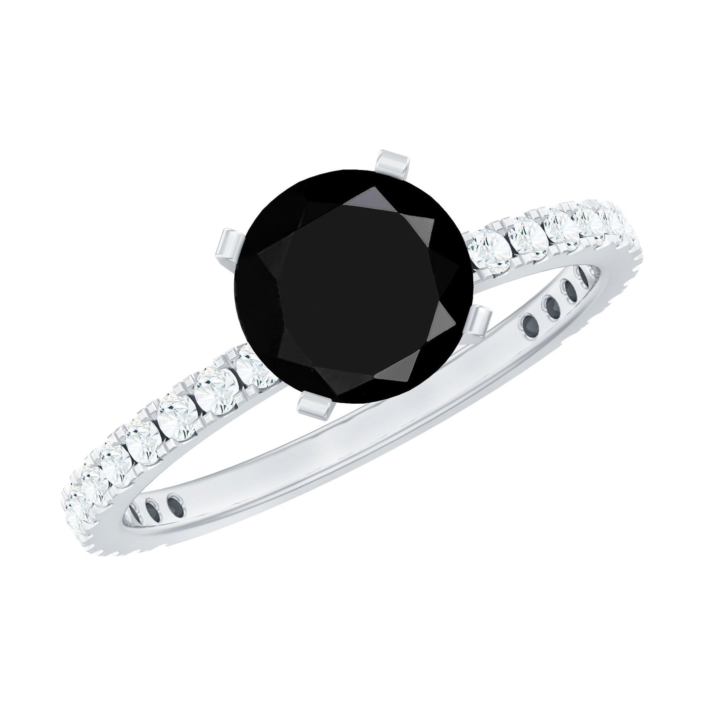 2 Carat Lab Grown Black Diamond Solitaire Engagement Ring with White Diamond