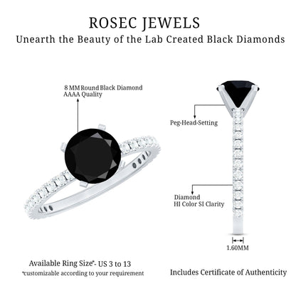 2 Carat Lab Grown Black Diamond Solitaire Engagement Ring with White Diamond
