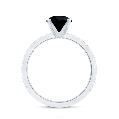 2 Carat Lab Grown Black Diamond Solitaire Engagement Ring with White Diamond