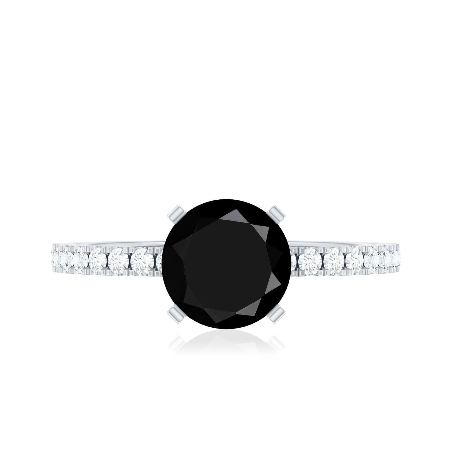 2 Carat Lab Grown Black Diamond Solitaire Engagement Ring with White Diamond