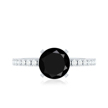 2 Carat Lab Grown Black Diamond Solitaire Engagement Ring with White Diamond