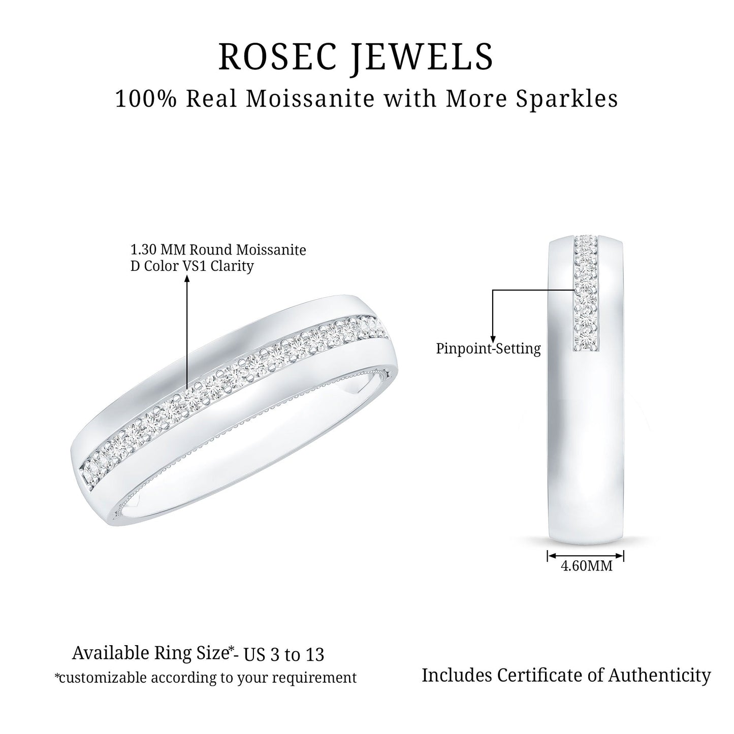 Moissanite Classic Wedding Band Ring For Men