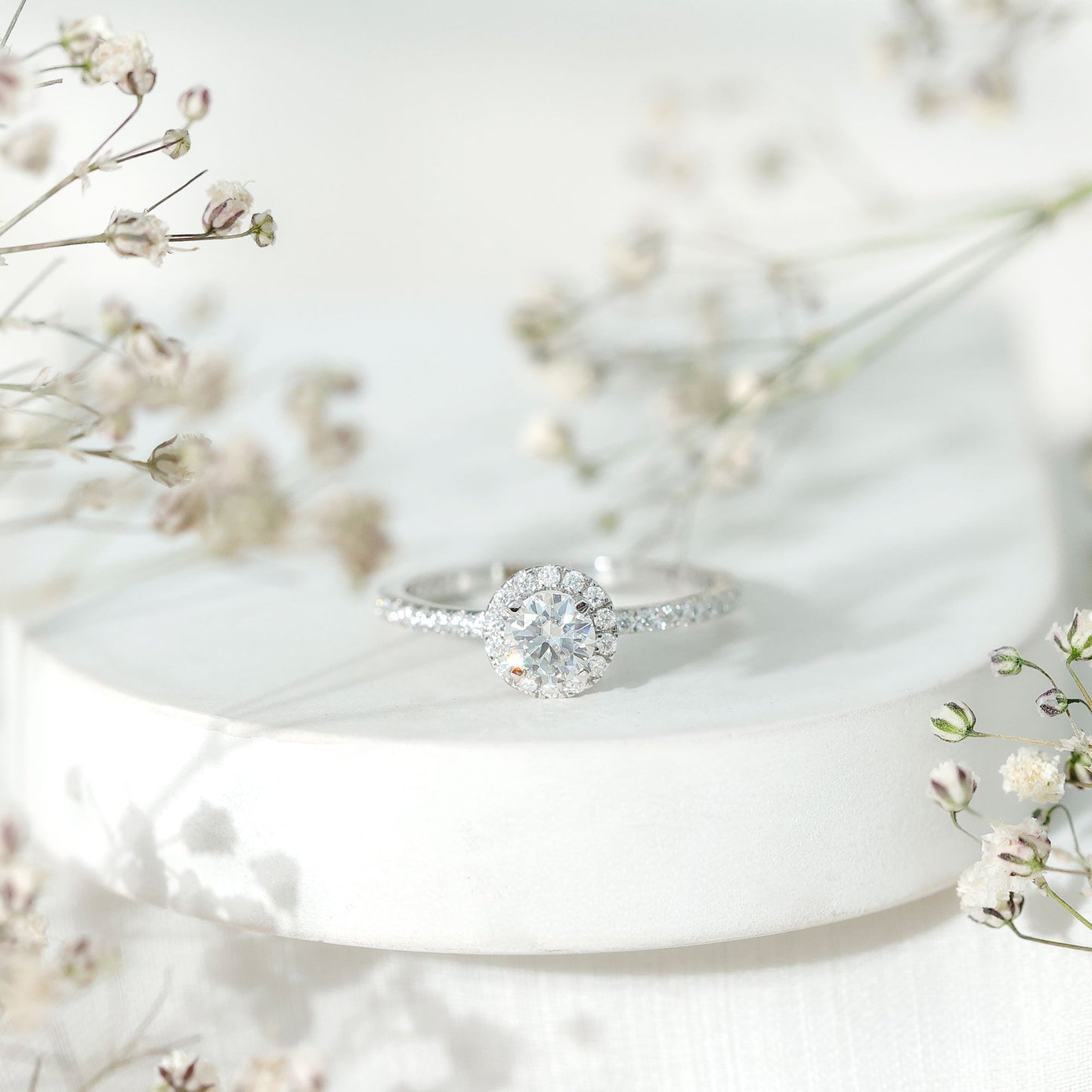 0.5 Carat Round Moissanite Classic Halo Engagement Ring