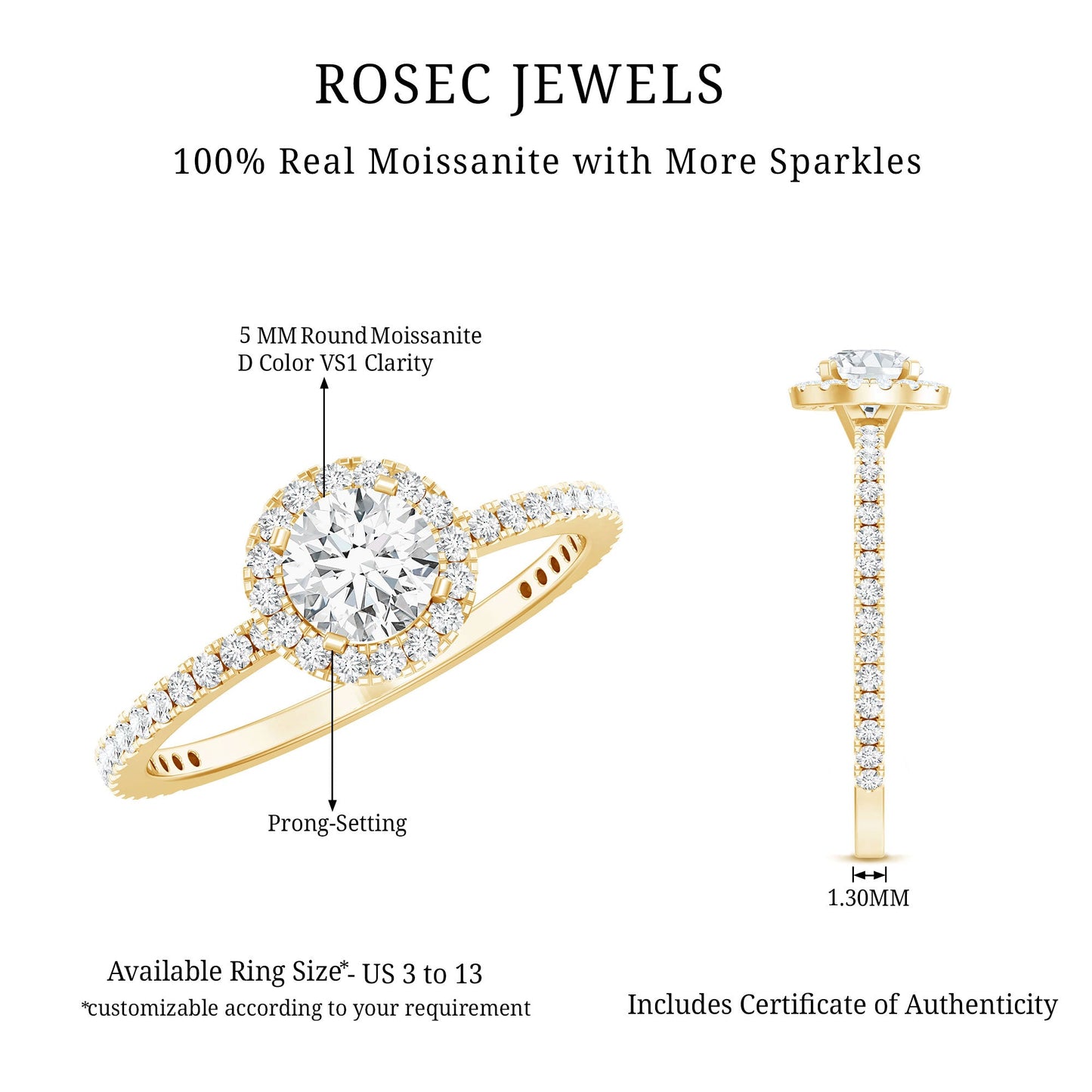 0.5 Carat Round Moissanite Classic Halo Engagement Ring