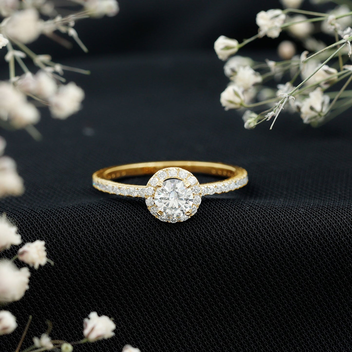 0.5 Carat Round Moissanite Classic Halo Engagement Ring
