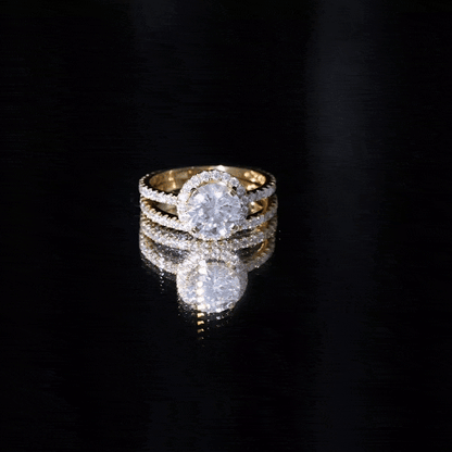 2 Carat Round Shape Moissanite Halo Wedding Ring Set