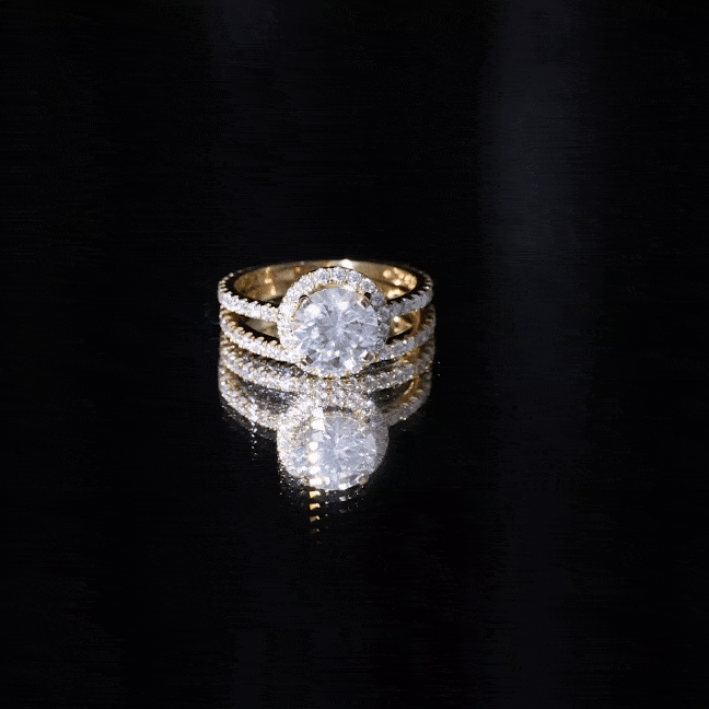 2 Carat Round Shape Moissanite Halo Wedding Ring Set