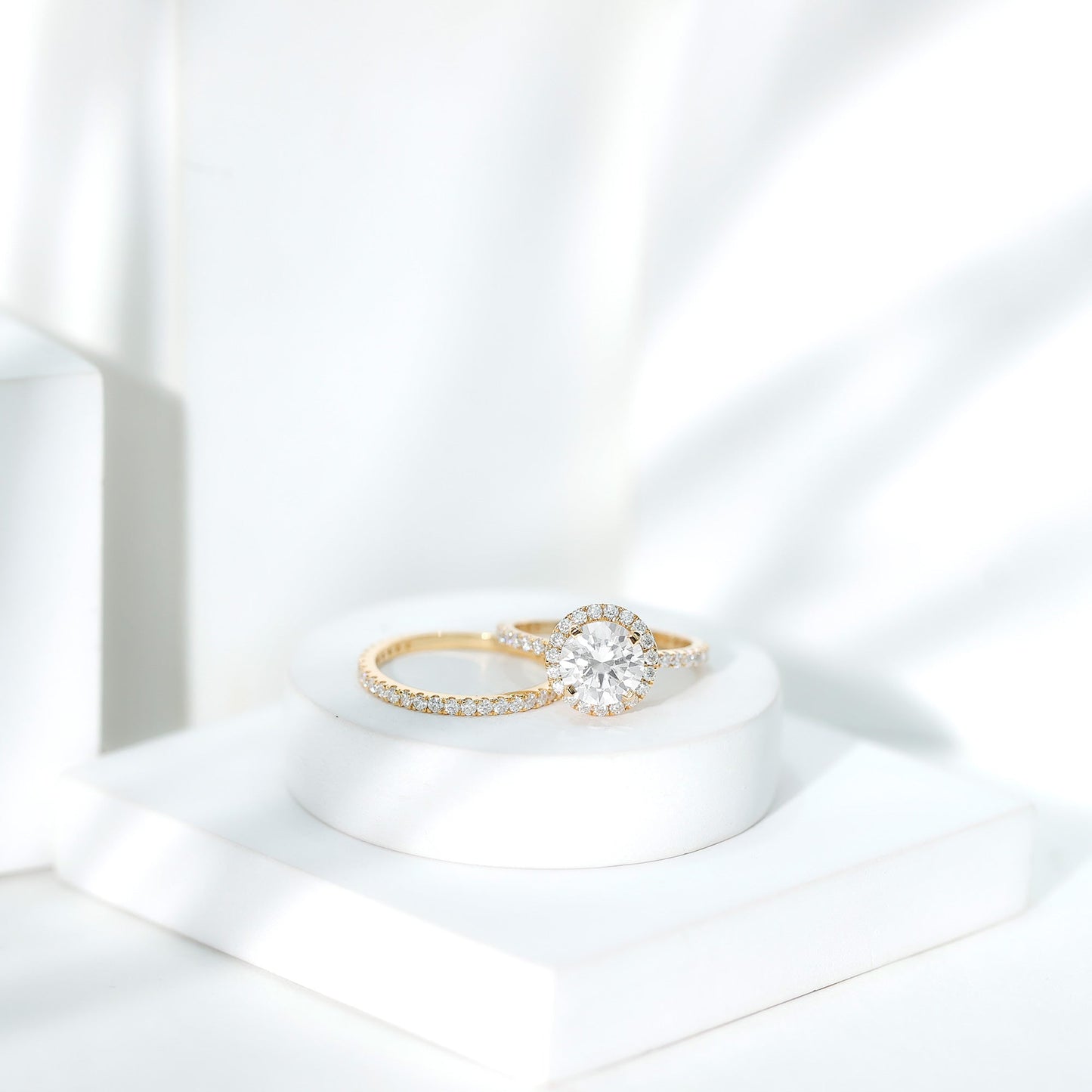 2 Carat Round Shape Moissanite Halo Wedding Ring Set