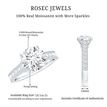 Certified 2 Carat Moissanite Solitaire Engagement Ring With Side Stones