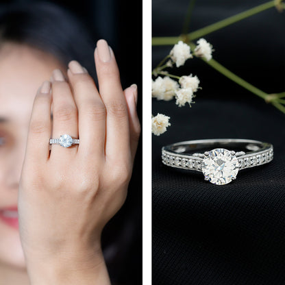 Certified 2 Carat Moissanite Solitaire Engagement Ring With Side Stones