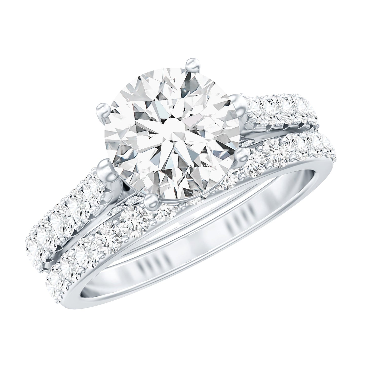 2 Carat Moissanite Solitaire Engagement Ring Set With Eternity Band
