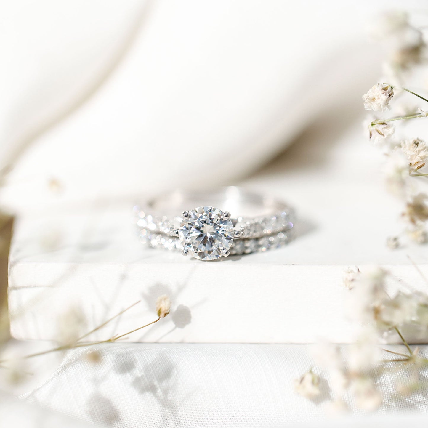 2 Carat Moissanite Solitaire Engagement Ring Set With Eternity Band