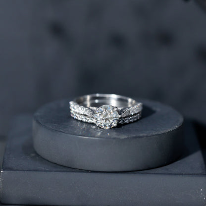2 Carat Moissanite Solitaire Engagement Ring Set With Eternity Band