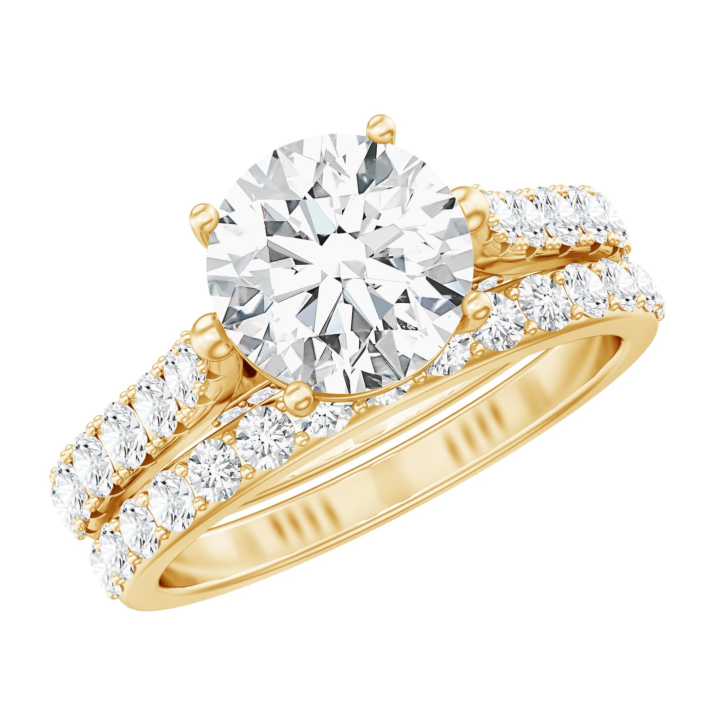 2 Carat Moissanite Solitaire Engagement Ring Set With Eternity Band