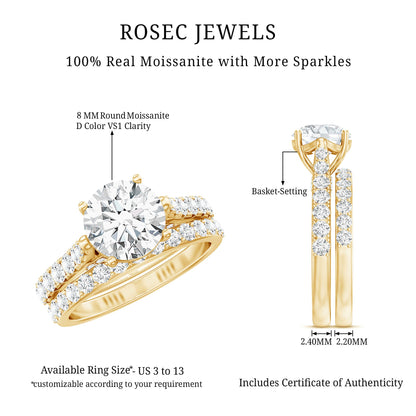 2 Carat Moissanite Solitaire Engagement Ring Set With Eternity Band