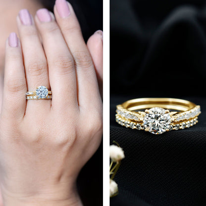 2 Carat Moissanite Solitaire Engagement Ring Set With Eternity Band