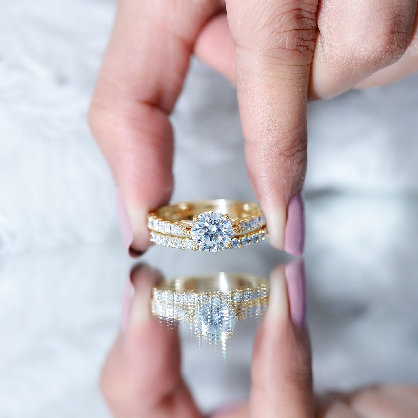 2 Carat Moissanite Solitaire Engagement Ring Set With Eternity Band